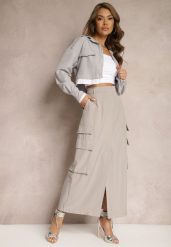 Szara Spódnica Utility z Kieszeniami na Klapy Inno. Szare spódnice damskie Renee, do pracy, l, bez wzorów, z materiału, biznesowe, maxi, koszulowe. Za 119.99 zł.