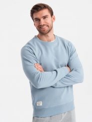 Bluza męska dresowa BASIC z okrągłym dekoltem - niebieska V7. Niebieskie bluzy męskie Ombre Clothing, m, bez wzorów, z bawełny, bez ramiączek, bez kaptura. W wyprzedaży za 109.49 zł.