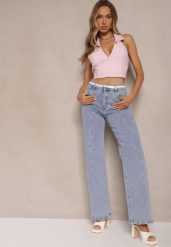Niebieskie Jeansy Szerokie Ozdobione Cyrkoniami z Bawełną Nelkio. Niebieskie jeansy damskie Renee, bez wzorów, z bawełny, eleganckie, z podwyższonym stanem. Za 139.99 zł.
