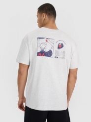 4F T-shirt oversize z nadrukiem męski - szary M. Szare koszulki sportowe męskie 4F, m, bez wzorów, z bawełny, bez ramiączek. W wyprzedaży za 49.99 zł.