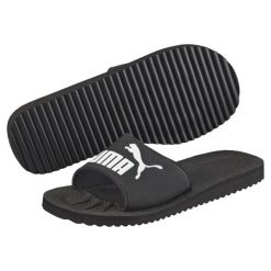 Klapki Puma Purecat unisex. Białe klapki damskie Puma, bez wzorów, z materiału, sportowe, bez obcasa, bez zapięcia. Za 85.99 zł.