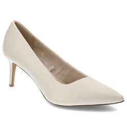 Beżowe Czółenka Tamaris Eleganckie Buty Damskie. Brązowe czółenka damskie Tamaris, bez wzorów, ze skóry ekologicznej, eleganckie, bez obcasa, na obcasie, bez zapięcia. Za 219.00 zł.