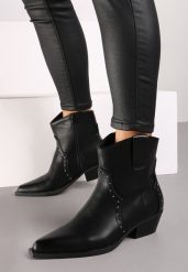 Czarne Botki Kowbojki z Ozdobnymi Nitami Mevasia. Czarne botki damskie Born2be, bez wzorów, bez obcasa, na obcasie, bez zapięcia. Za 139.99 zł.