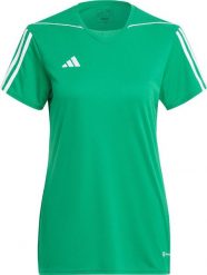 Koszulka damska adidas Tiro 23 League Jersey zielona IC7481 L. Zielone bluzki damskie Adidas, l, bez wzorów, z jersey, bez kołnierzyka, bez ramiączek. Za 112.59 zł.