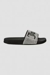 JUICY COUTURE Czarne klapki Donna Diamante Slider. Czarne klapki damskie Juicy Couture, bez wzorów, bez obcasa, bez zapięcia. W wyprzedaży za 219.99 zł.