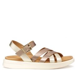 Sandały Geox. Żółte sandały damskie Geox, bez wzorów, bez obcasa, na płaskiej podeszwie, bez zapięcia. Za 459.99 zł.