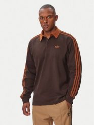 Adidas Bluza 3-Stripes Rugby Longsleeve Polo KE4112 Brązowy Regular Fit. Brązowe bluzy męskie Adidas, m, bez wzorów, z bawełny, bez ramiączek, bez kaptura. Za 239.99 zł.