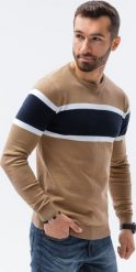 Ombre Sweter męski E190 - camel XXL. Brązowe swetry męskie Ombre, m, bez wzorów, bez kołnierzyka, bez ramiączek. Za 49.99 zł.
