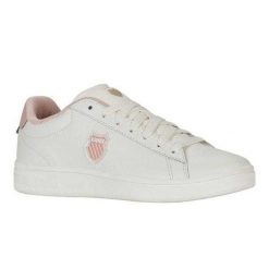 Trampki Damskie Skóra Court Shield II. Białe trampki i tenisówki damskie K-SWISS, bez wzorów, z gumy, bez zapięcia. Za 139.00 zł.