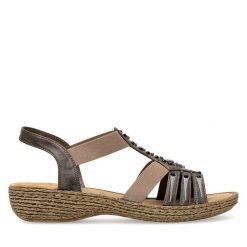 Sandały Rieker. Brązowe sandały damskie Rieker, bez wzorów, bez obcasa, na płaskiej podeszwie, bez zapięcia. Za 289.99 zł.