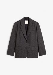 Żakiet oversize z wysokogatunkowej mieszanki wiskozy. Szare marynarki i żakiety damskie bonprix, bez wzorów, z wiskozy, bez kołnierzyka, bez ramiączek. Za 219.99 zł.