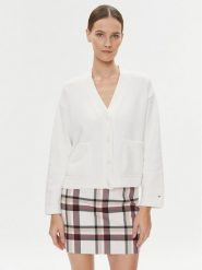 Tommy Hilfiger Kardigan WW0WW39015 Écru Relaxed Fit. Kardigany damskie Tommy Hilfiger, l, bez wzorów, z syntetyku, bez kołnierzyka. Za 439.99 zł.