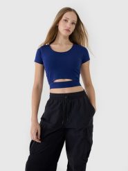 4F T-shirt crop top gładki damski - granatowy XL. Niebieskie t-shirty damskie 4F, xl, bez wzorów, z bawełny, sportowe, bez kołnierzyka, bez ramiączek. W wyprzedaży za 19.99 zł.