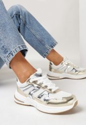 Złote Buty Sportowe z Metalicznymi Wstawkami i Siateczką Pareli. Żółte obuwie sportowe damskie Born2be, bez wzorów, bez zapięcia. Za 119.99 zł.
