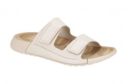 Klapki damskie Ecco Cozmo Flat Limestone. Brązowe klapki damskie ecco, na lato, bez wzorów, z materiału, bez obcasa, bez zapięcia. Za 423.90 zł.