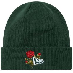 Czapka dla dorosłych Rose Icon Cuff Knit Beanie Hat. Zielone czapki damskie New Era, bez wzorów, z materiału, sportowe. Za 129.99 zł.