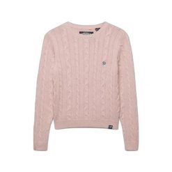 Sweter kobiecy w splot warkoczowy Superdry Essentials SD&CO. Niebieskie swetry nierozpinane damskie Superdry, na zimę, l, bez wzorów, ze splotem, bez kołnierzyka, bez ramiączek. Za 257.70 zł.