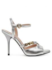 LOVE MOSCHINO Sandały JA16089G1MIF090B Srebrny. Szare sandały damskie Love Moschino, bez wzorów, ze skóry, bez obcasa, na szpilce, bez zapięcia. Za 599.99 zł.