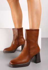 Brązowe Ocieplane Casualowe Botki na Słupku Verinnda. Brązowe botki damskie Renee, bez wzorów, z jeansu, eleganckie, bez obcasa, na obcasie, bez zapięcia. Za 149.99 zł.