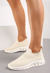 Beżowe Buty Sportowe ze Skarpetkową Cholewką do Kostki Eirona. Brązowe obuwie sportowe damskie Born2be, bez wzorów, bez zapięcia. Za 54.99 zł.
