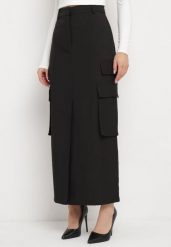 Czarna Spódnica w Stylu Utility z Kieszeniami i Rozcięciem na Przodzie Temari. Czarne spódnice damskie Born2be, na co dzień, m, bez wzorów, eleganckie, z podwyższonym stanem, maxi, koszulowe. Za 139.99 zł.