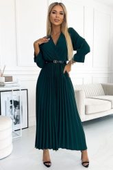 Elegancka Długa Sukienka z Plisowanym Dołem - Zielona. Zielone sukienki damskie Numoco, uniwersalny, bez wzorów, z elastanu, eleganckie, bez kołnierzyka, bez ramiączek, maxi, plisowane. Za 178.90 zł.