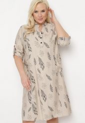 Beżowa Sukienka Szmizjerka z Guzikami przy Dekolcie z Podwijanymi Rękawami Ketella. Brązowe sukienki damskie Born2be, do pracy, xl, z aplikacjami, biznesowe, bez kołnierzyka, bez ramiączek, midi, kopertowe. Za 59.99 zł.