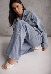 Niebieskie Jeansy Szerokie z Bawełny High Waist Ozdobione Perełkami i Wycięciami Nenelsea. Niebieskie jeansy damskie Renee, bez wzorów, z bawełny, z podwyższonym stanem. Za 159.99 zł.