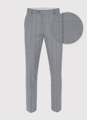 PAKO LORENTE – Szare spodnie garniturowe w kratę Windowpane. Szare eleganckie spodnie męskie Pako Lorente, bez wzorów, z elastanu. Za 149.99 zł.