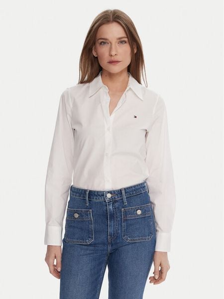 Tommy Hilfiger Koszula WW0WW47169 Biały Regular Fit. Białe koszule damskie Tommy Hilfiger, bez wzorów, z bawełny, bez kołnierzyka, bez ramiączek. Za 241.99 zł.