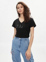 Liu Jo T-Shirt TA4137 J6040 Czarny Regular Fit. Czarne t-shirty damskie Liu Jo, xs, bez wzorów, z bawełny, bez kołnierzyka, bez ramiączek. Za 139.99 zł.