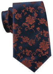 Granatowy Krawat w Miedziane Kwiaty - Alties. Niebieskie krawaty i muchy Alties, bez wzorów, z tkaniny, eleganckie. Za 55.00 zł.