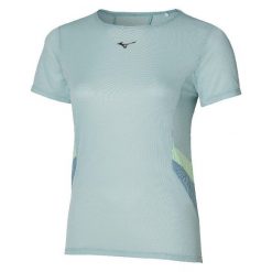 Koszulka damska Mizuno Dryaeroflow. Niebieskie bluzki damskie Mizuno, bez wzorów, sportowe, bez kołnierzyka, bez ramiączek. Za 129.99 zł.
