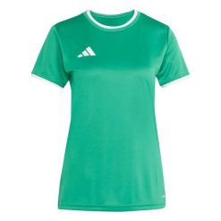 Koszulka damska adidas Entrada Jersey. Białe bluzki damskie Adidas, bez wzorów, z jersey, sportowe, bez kołnierzyka, bez ramiączek. Za 60.99 zł.