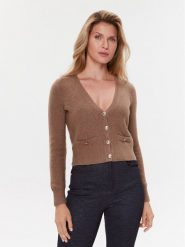 Guess Kardigan W3BR15 Z2QA0 Brązowy Regular Fit. Brązowe kardigany damskie Guess, l, z aplikacjami, z syntetyku, bez kołnierzyka. Za 479.99 zł.