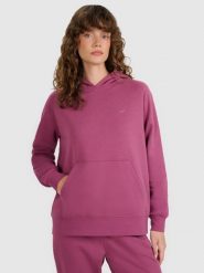 4F Bluza dresowa regular z kapturem damska - fioletowa XS. Fioletowe bluzy damskie 4F, xs, bez wzorów, z bawełny, bez ramiączek, z kapturem. Za 149.99 zł.