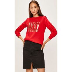 Armani Exchange - Bluza. Czerwone bluzy damskie Armani Exchange, l, bez wzorów, z bawełny, bez ramiączek, bez kaptura. Za 389.90 zł.