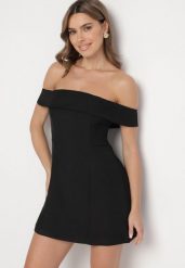 Czarna Taliowana Sukienka z Dekoltem Bandeau z Zakładką Zelzemis. Czarne sukienki damskie Born2be, l, bez wzorów, eleganckie, bez kołnierzyka, bez ramiączek, mini. Za 119.99 zł.