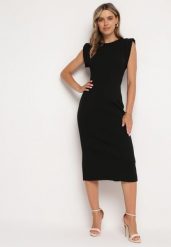 Czarna Sukienka Bodycon z Prążkowanej Dzianiny z Rozcięciem Roleria. Czarne sukienki damskie Born2be, na co dzień, bez wzorów, z dzianiny, eleganckie, bez kołnierzyka, bez ramiączek, midi, bodycon. Za 99.99 zł.