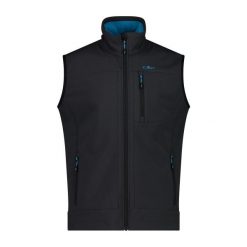 Kurtka softshell bez rękawów CMP. Czarne kurtki sportowe męskie CMP, bez wzorów, z softshellu, bez kaptura, trekkingowe. Za 305.85 zł.