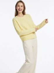 Kardigan z dekoracyjnym splotem - żółty. Żółte kardigany damskie Sinsay, l, bez wzorów, ze splotem, bez kołnierzyka. Za 49.99 zł.