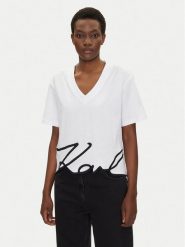 KARL LAGERFELD T-Shirt A2W17104 Biały Relaxed Fit. Białe t-shirty damskie KARL LAGERFELD, s, bez wzorów, z bawełny, bez kołnierzyka, bez ramiączek. Za 299.99 zł.