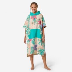 Ponczo plażowe Decathlon 500 Lumi. Brązowe szlafroki damskie Decathlon, m, bez wzorów, z bawełny, bez ramiączek, z kapturem. Za 149.99 zł.