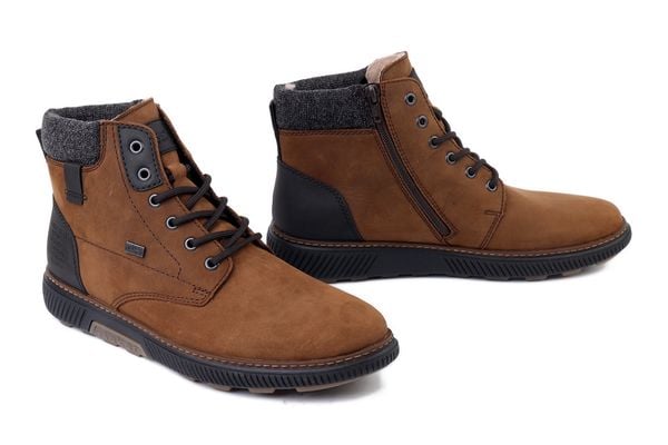 RIEKER TEX B3343-26 brown, trzewiki męskie. Brązowe botki męskie Rieker, bez wzorów, z wełny, bez obcasa, bez zapięcia. Za 311.94 zł.