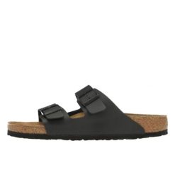 Klapki męskie Birkenstock Arizona. Brązowe klapki męskie Birkenstock, bez wzorów, z materiału, bez zapięcia. Za 389.00 zł.