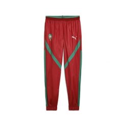 Męskie tkane spodnie przedmeczowe Maroko PUMA Intense Red Archive Green. Czerwone spodnie sportowe męskie Puma, m, bez wzorów, z dresówki, do piłki nożnej. W wyprzedaży za 241.50 zł.