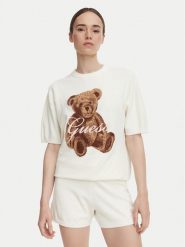 Guess T-Shirt O6BR03 Z1145 Kremowy Regular Fit. Białe t-shirty damskie Guess, s, z aplikacjami, z syntetyku, bez kołnierzyka, bez ramiączek. Za 234.99 zł.