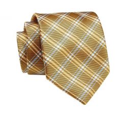 Krawat Żółty w Kratkę, Elegancki, 7cm, Klasyczny, Męski -ALTIES. Żółte krawaty i muchy Alties, bez wzorów, z tkaniny, eleganckie. Za 49.00 zł.