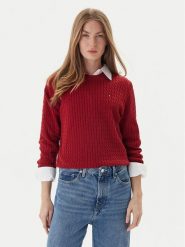 Tommy Hilfiger Sweter Fine WW0WW44993 Czerwony Regular Fit. Czerwone swetry nierozpinane damskie Tommy Hilfiger, xl, bez wzorów, z bawełny, bez kołnierzyka, bez ramiączek. Za 559.99 zł.