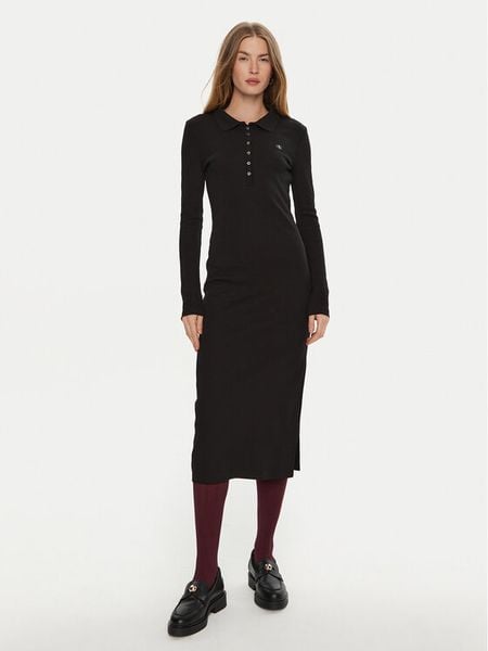 Calvin Klein Jeans Sukienka dzianinowa J20J224456 Czarny Slim Fit. Czarne sukienki damskie Calvin Klein Jeans, m, bez wzorów, z bawełny, bez kołnierzyka, bez ramiączek. Za 269.99 zł.